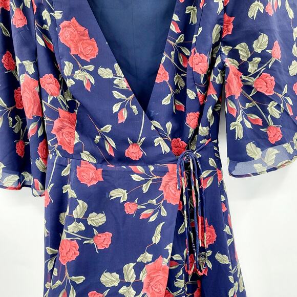 Fame AND Partners Navy Floral Multicolored Bell Sleeve Maxi Wrap Dress Women's S - Picture 6 of 11
